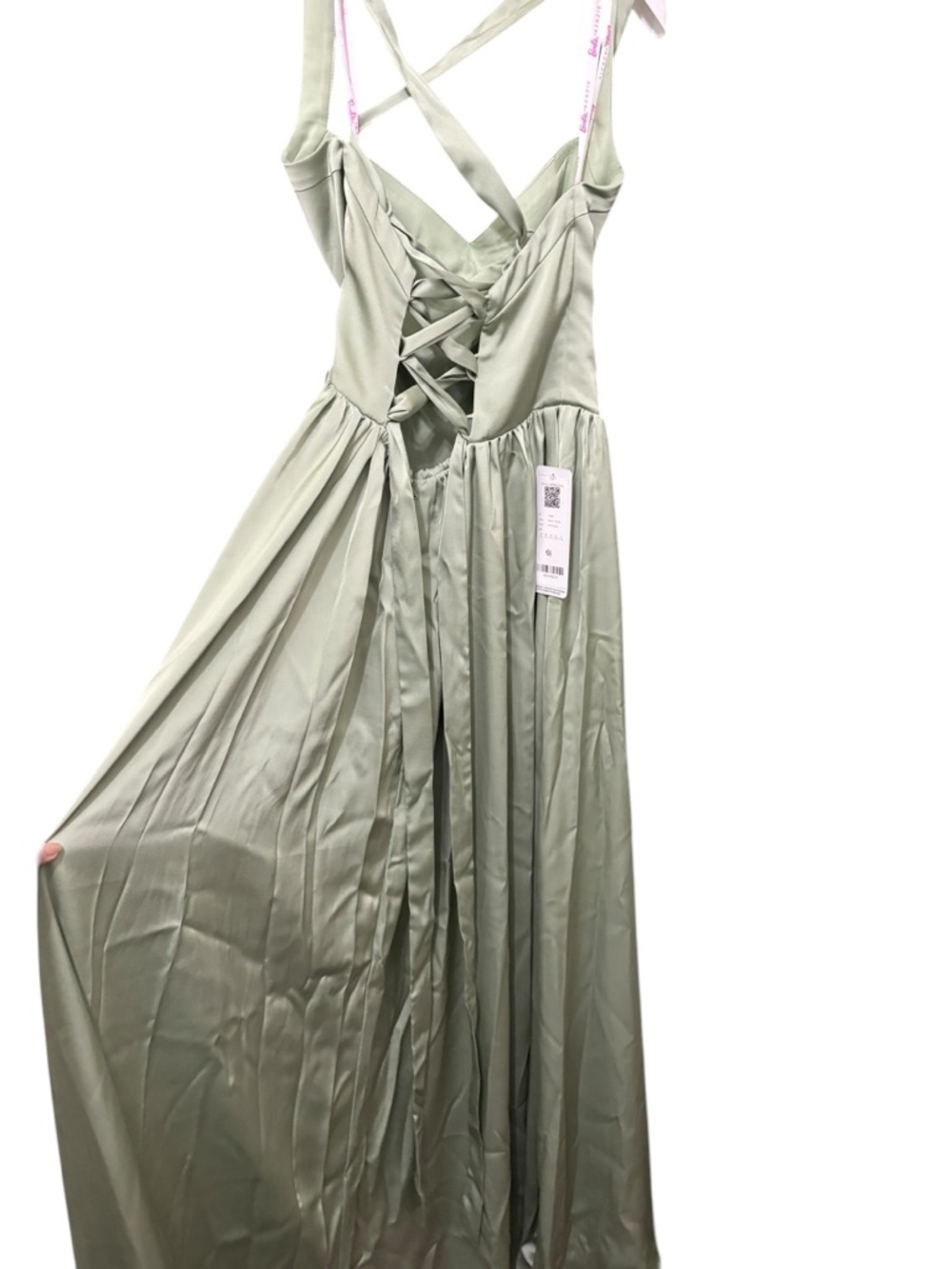 Azazie dusty Sage stretched Satin brides maid dress. BARBIE 1041 NWT - Picture 5 of 12